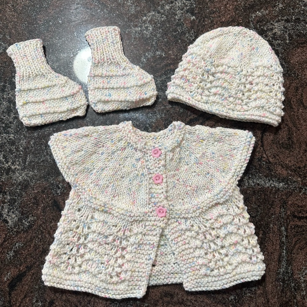 Handmade knit baby sweater 3 piece set
